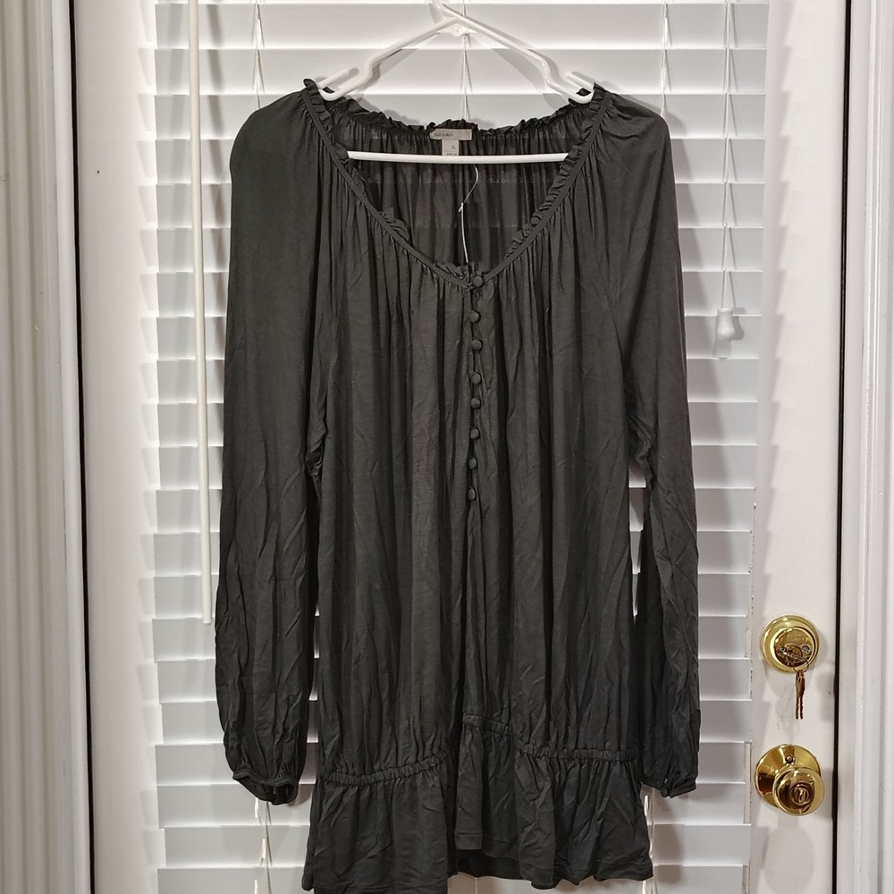 Whimsygoth Tunic Top Women XL Gray Ruffle Long Sleeve Boho Dark Romantic Fairy